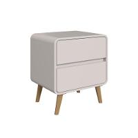 Kit Conjunto 02 Mesas De Cabeceira Canto Curvo Com 02 Gavetas E Pés Palito Retrô Bege Dunas