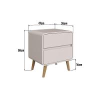 Kit Conjunto 02 Mesas De Cabeceira Canto Curvo Com 02 Gavetas E Pés Palito Retrô Bege Dunas - 5