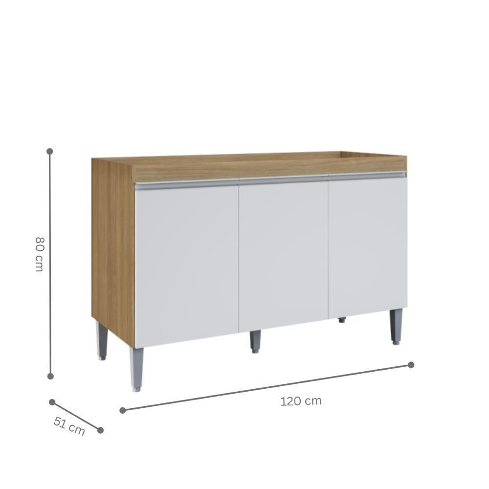 Balcão Para Cozinha 3 Portas Leyton Amendoa Branco - 2