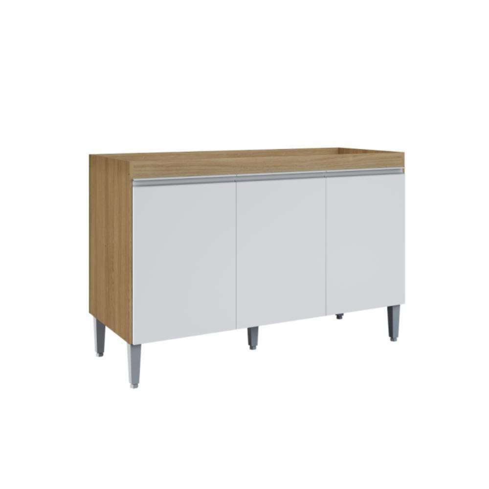 Balcão Para Cozinha 3 Portas Leyton Amendoa Branco - 3