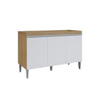 Balcão Para Cozinha 3 Portas Leyton Amendoa Branco - 3