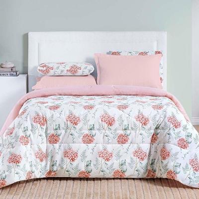 Edredom Cobertor Casa Scarpa Maris Queen Percalle 200 Fios Estampado Floral Hortênsia Salmão