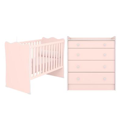 Berço E Gaveteiro Com 4 Gavetas Toronto Rosa Acetinado