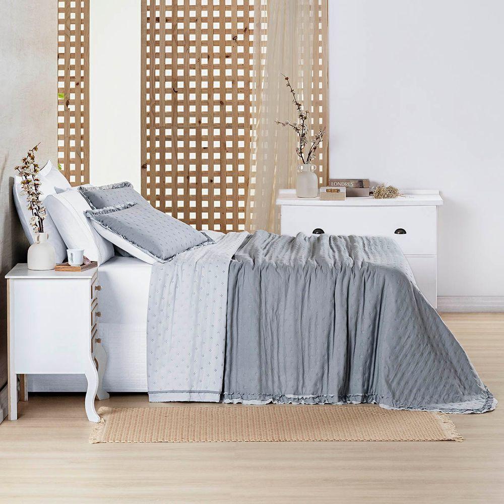 Kit Cobre Leito Colcha Vitta Casal Padrão Matelado C/ Babadinhos 200 Fios 3 Peças Cinza - 100% Poliéster - 4