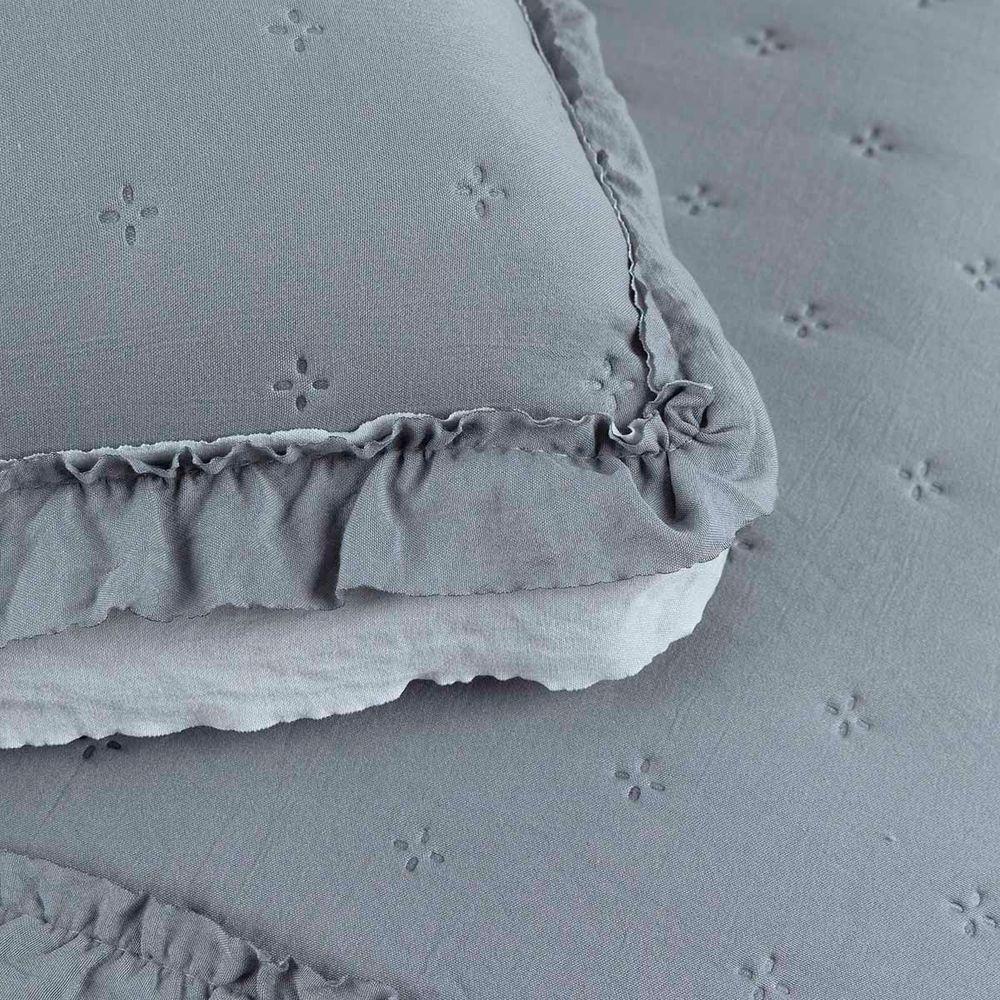 Kit Cobre Leito Colcha Vitta Casal Padrão Matelado C/ Babadinhos 200 Fios 3 Peças Cinza - 100% Poliéster - 5