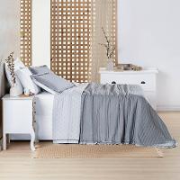 Kit Cobre Leito Colcha Vitta Casal Padrão Matelado C/ Babadinhos 200 Fios 3 Peças Cinza - 100% Poliéster