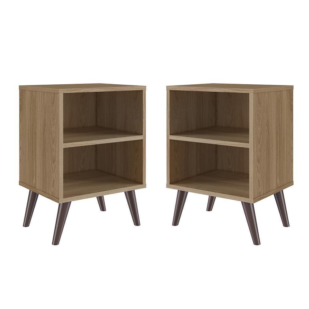 Kit 02 Mesa De Cabeceira Nicho 39cm Com Prateleira E Pés Palito Retrô Oak - 1