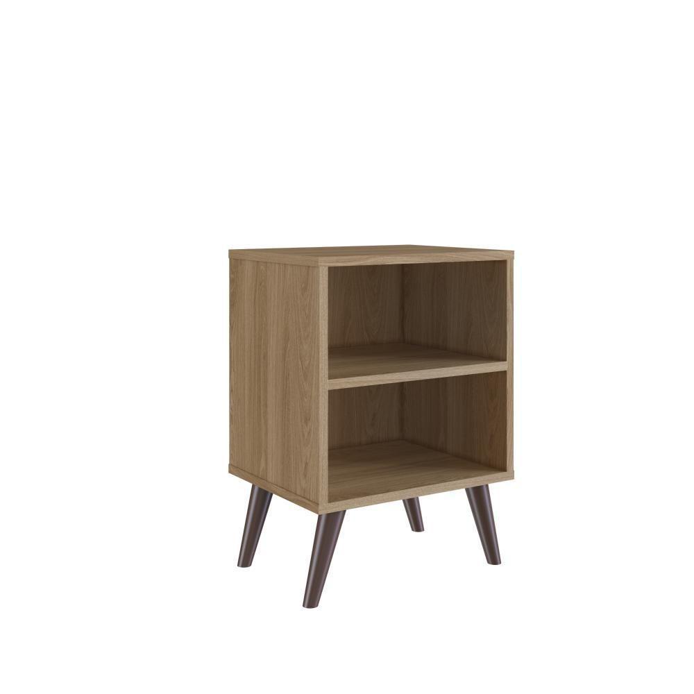 Kit 02 Mesa De Cabeceira Nicho 39cm Com Prateleira E Pés Palito Retrô Oak - 3
