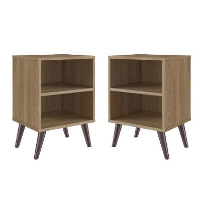 Kit 02 Mesa De Cabeceira Nicho 39cm Com Prateleira E Pés Palito Retrô Oak