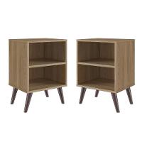 Kit 02 Mesa De Cabeceira Nicho 39cm Com Prateleira E Pés Palito Retrô Oak - 1