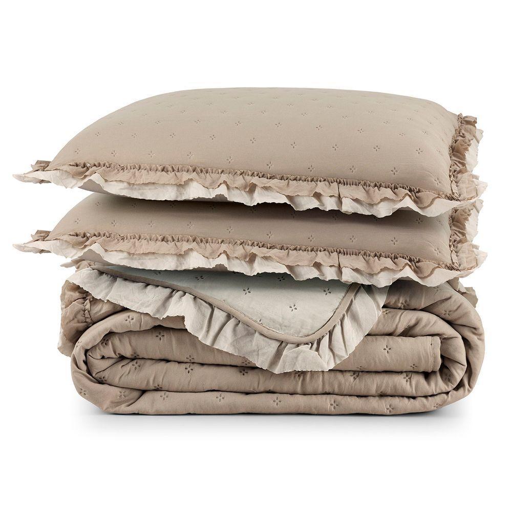 Kit Cobre Leito Colcha Vitta Casal Padrão Matelado C/ Babadinhos 200 Fios 3 Peças Bege - 100% Poliéster - 8