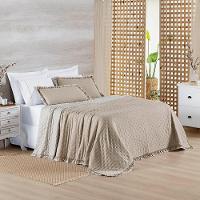 Kit Cobre Leito Colcha Vitta Casal Padrão Matelado C/ Babadinhos 200 Fios 3 Peças Bege - 100% Poliéster - 3