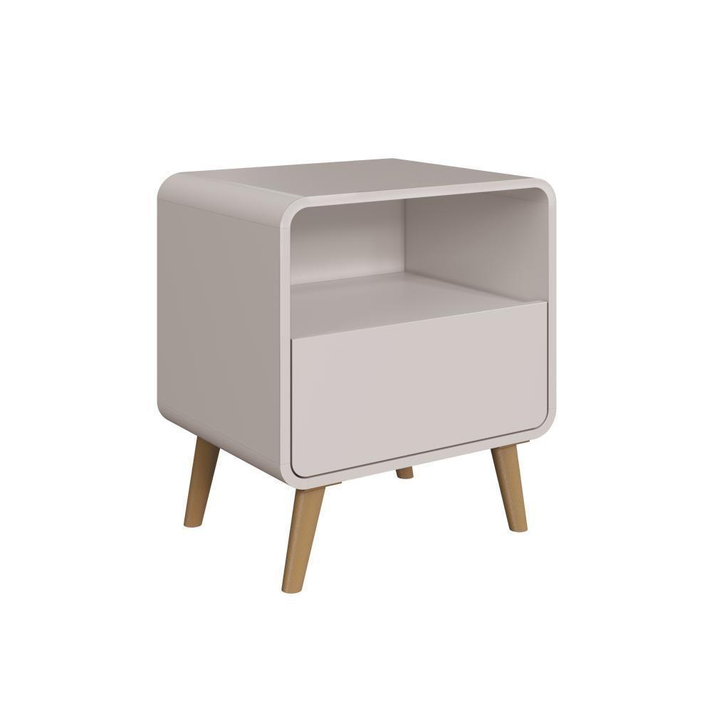 Mesa De Cabeceira Canto Curvo Com Nicho 01 Gaveta E Pés Palito Retrô Bege Dunas - 3