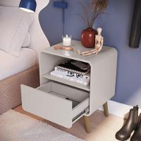 Mesa De Cabeceira Canto Curvo Com Nicho 01 Gaveta E Pés Palito Retrô Bege Dunas - 2