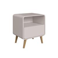 Mesa De Cabeceira Canto Curvo Com Nicho 01 Gaveta E Pés Palito Retrô Bege Dunas - 3