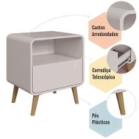 Mesa De Cabeceira Canto Curvo Com Nicho 01 Gaveta E Pés Palito Retrô Bege Dunas - 5
