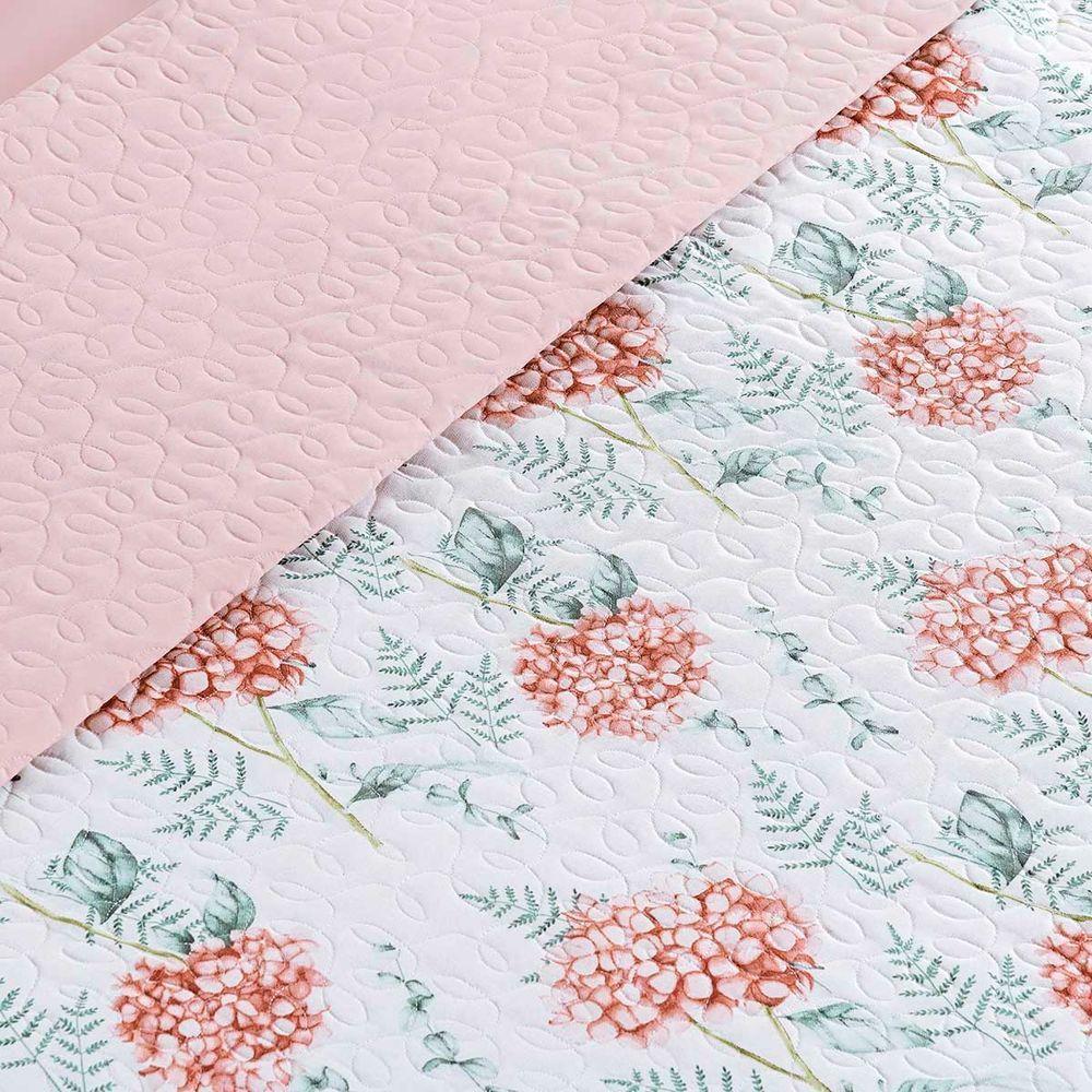 Kit Cobre Leito Colcha Maris King Estampado Dupla Face Percalle 200 Fios 3 Peças Hortênsia Salmão - 4