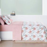 Kit Cobre Leito Colcha Maris King Estampado Dupla Face Percalle 200 Fios 3 Peças Hortênsia Salmão - 3