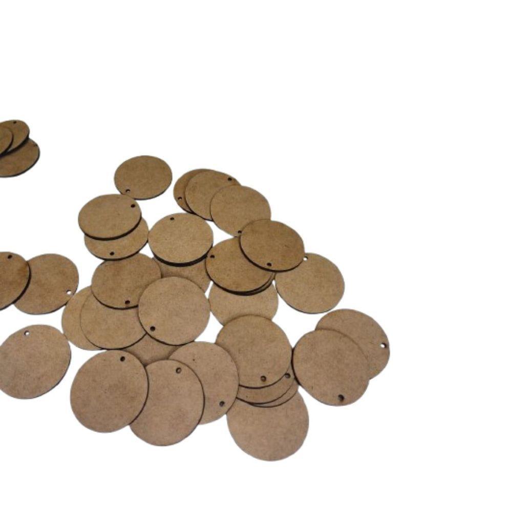 Kit Com 50 Bolachas 5 Cm Com 1 Furo Mdf Crú Círculo Aplique - 5