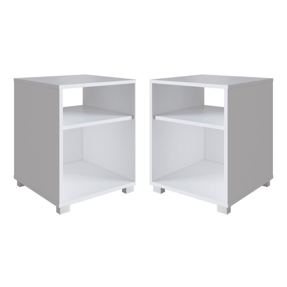 Kit 02 Mesa De Cabeceira Nicho 38,5cm Com Pé E Prateleira Branca - 1