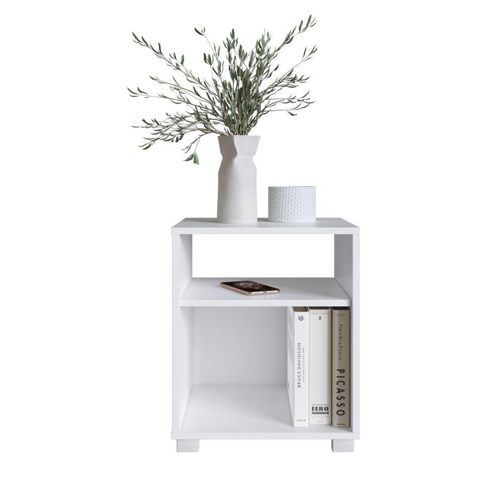 Kit 02 Mesa De Cabeceira Nicho 38,5cm Com Pé E Prateleira Branca - 4