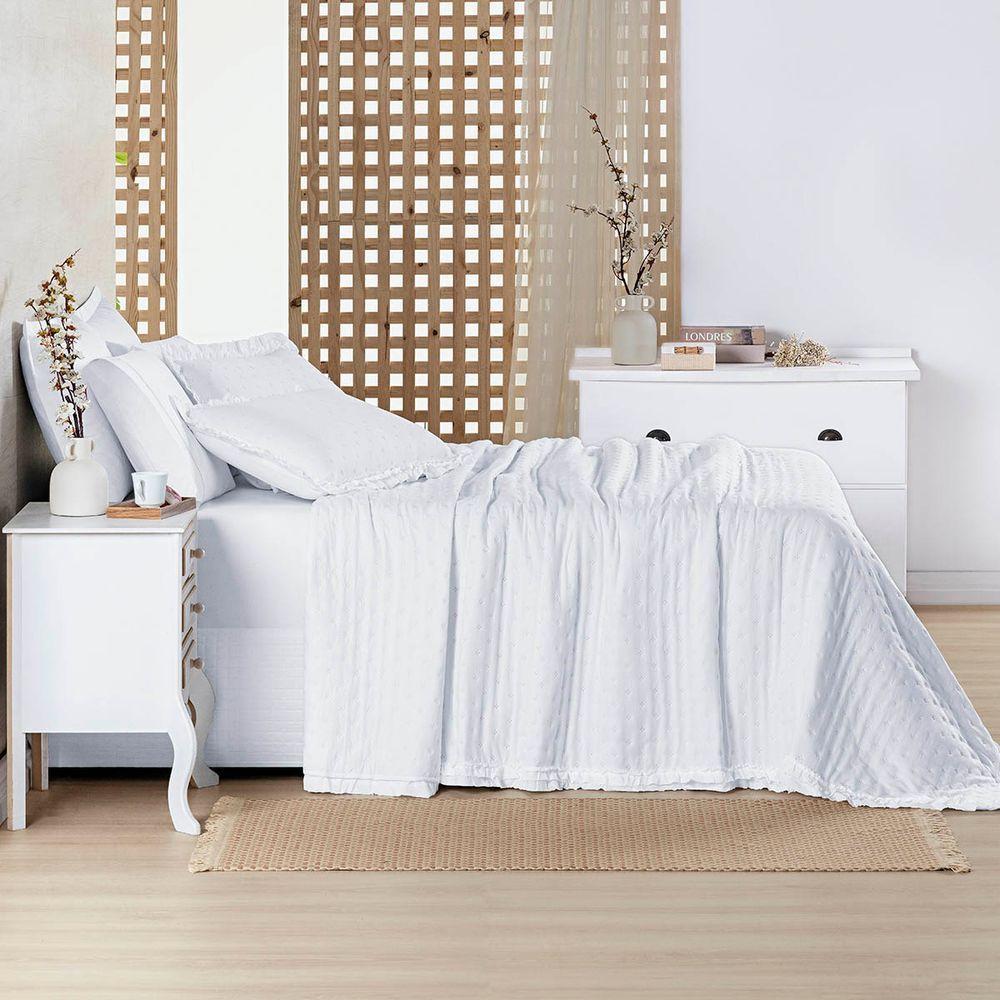Kit Cobre Leito Colcha Vitta Casal Padrão Matelado C/ Babadinhos 200 Fios 3 Peças Branco - 100% Poliéster - 4
