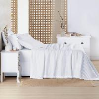 Kit Cobre Leito Colcha Vitta Casal Padrão Matelado C/ Babadinhos 200 Fios 3 Peças Branco - 100% Poliéster