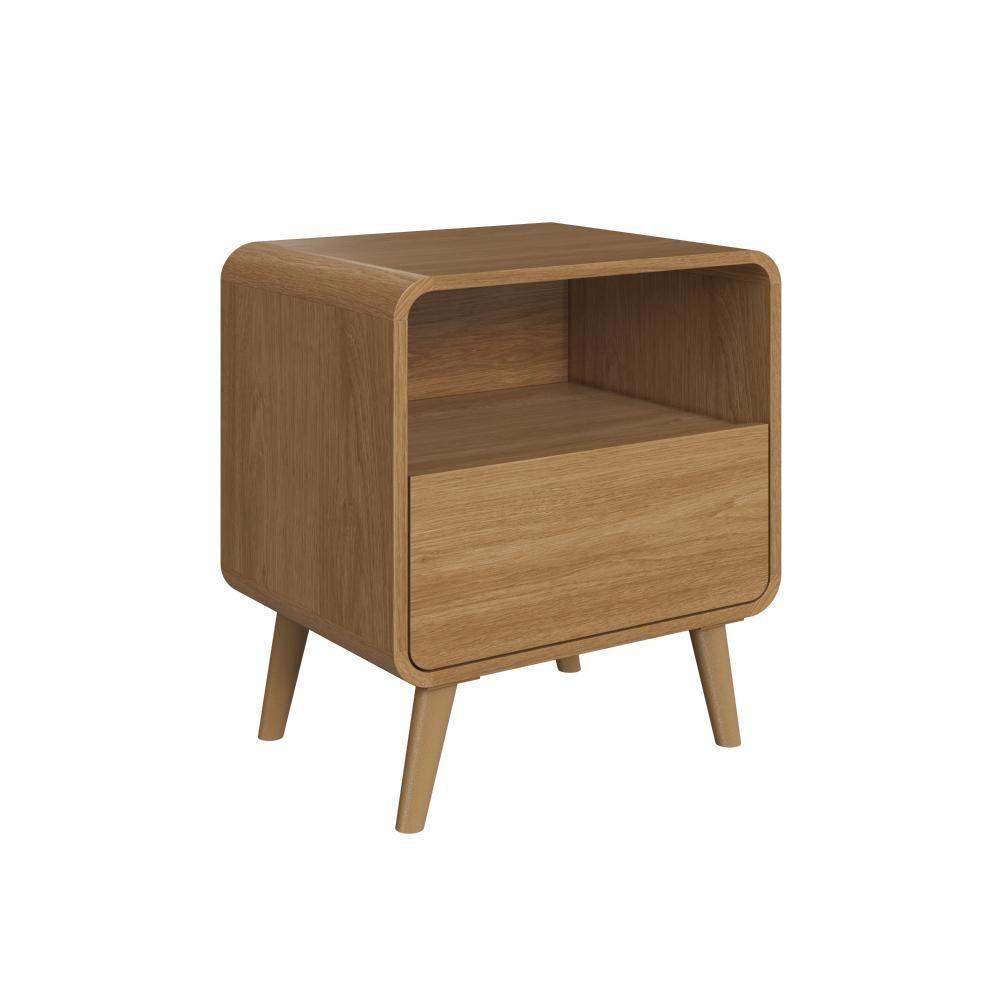 Mesa De Cabeceira Canto Curvo Com Nicho 01 Gaveta E Pés Palito Retrô Carvalho Xingu - 3