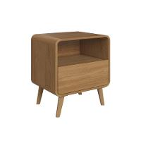 Mesa De Cabeceira Canto Curvo Com Nicho 01 Gaveta E Pés Palito Retrô Carvalho Xingu - 3