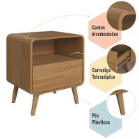 Mesa De Cabeceira Canto Curvo Com Nicho 01 Gaveta E Pés Palito Retrô Carvalho Xingu - 5