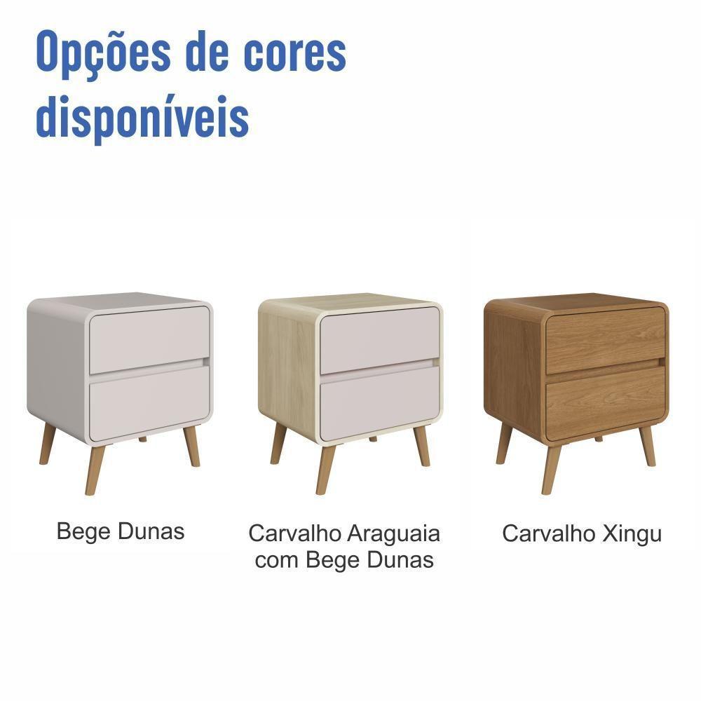 Mesa De Cabeceira Canto Curvo Com 02 Gavetas E Pés Palito Retrô Carvalho Araguaia - 7