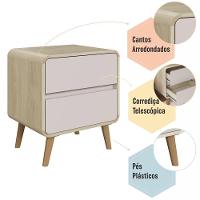 Mesa De Cabeceira Canto Curvo Com 02 Gavetas E Pés Palito Retrô Carvalho Araguaia - 5