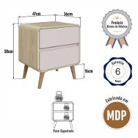 Mesa De Cabeceira Canto Curvo Com 02 Gavetas E Pés Palito Retrô Carvalho Araguaia - 6