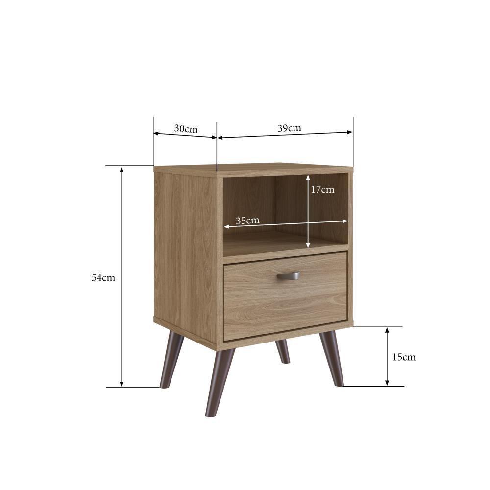 Mesa De Cabeceira Nicho 39cm Com Gaveta E Pés Palito Retrô Oak - 3