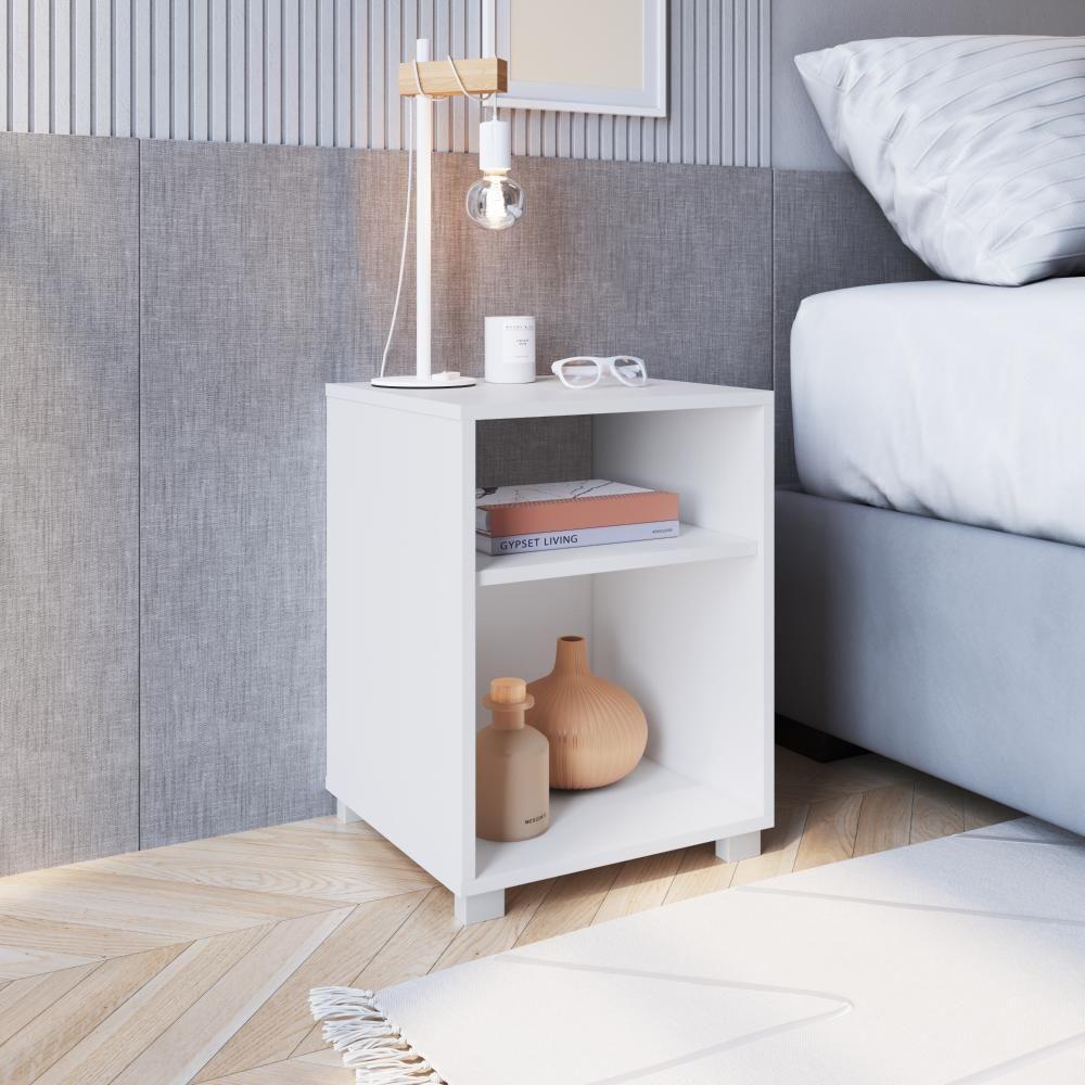 Mesa De Cabeceira Nicho 38,5cm Com Pé E Prateleira Branca - 1