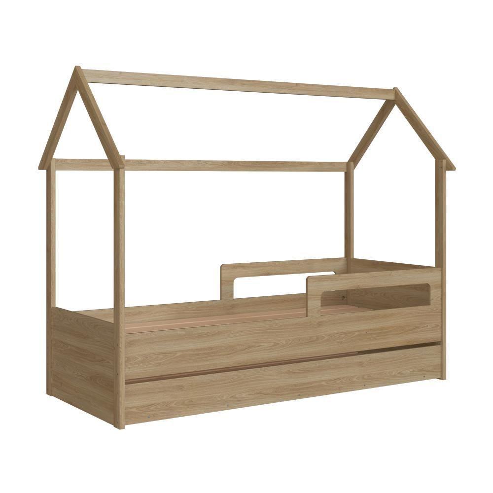 Cama Infantil Montessoriana Bicama Casinha Solteiro Menino Menina Com Proteção Lateral E Cama Auxiliar Aveiro Oak - 10