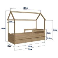 Cama Infantil Montessoriana Bicama Casinha Solteiro Menino Menina Com Proteção Lateral E Cama Auxiliar Aveiro Oak