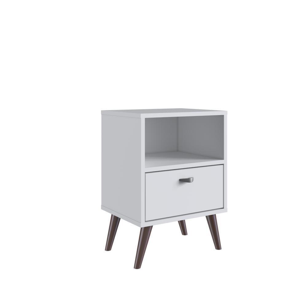 Mesa De Cabeceira Nicho Funcional 39cm Com Gaveta E Pés Palito Retrô Branca - 2