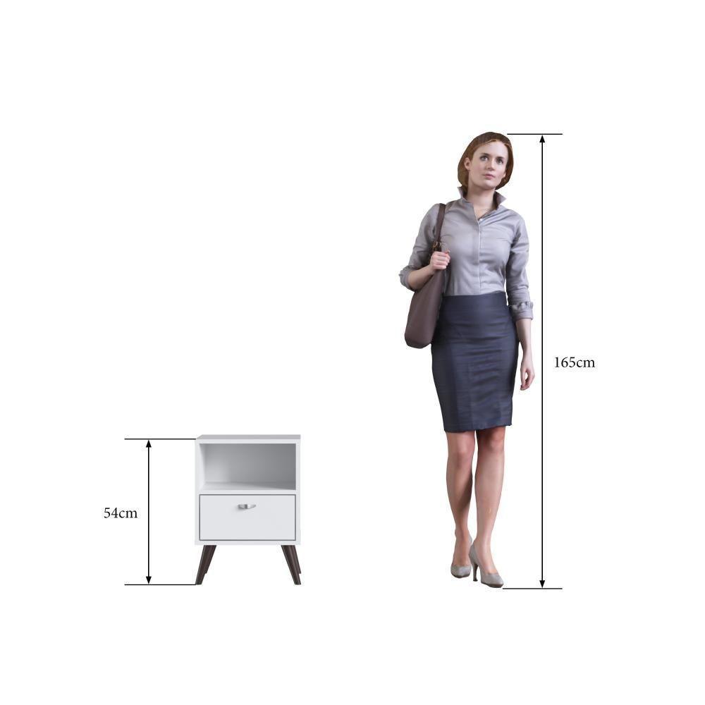 Mesa De Cabeceira Nicho Funcional 39cm Com Gaveta E Pés Palito Retrô Branca - 6