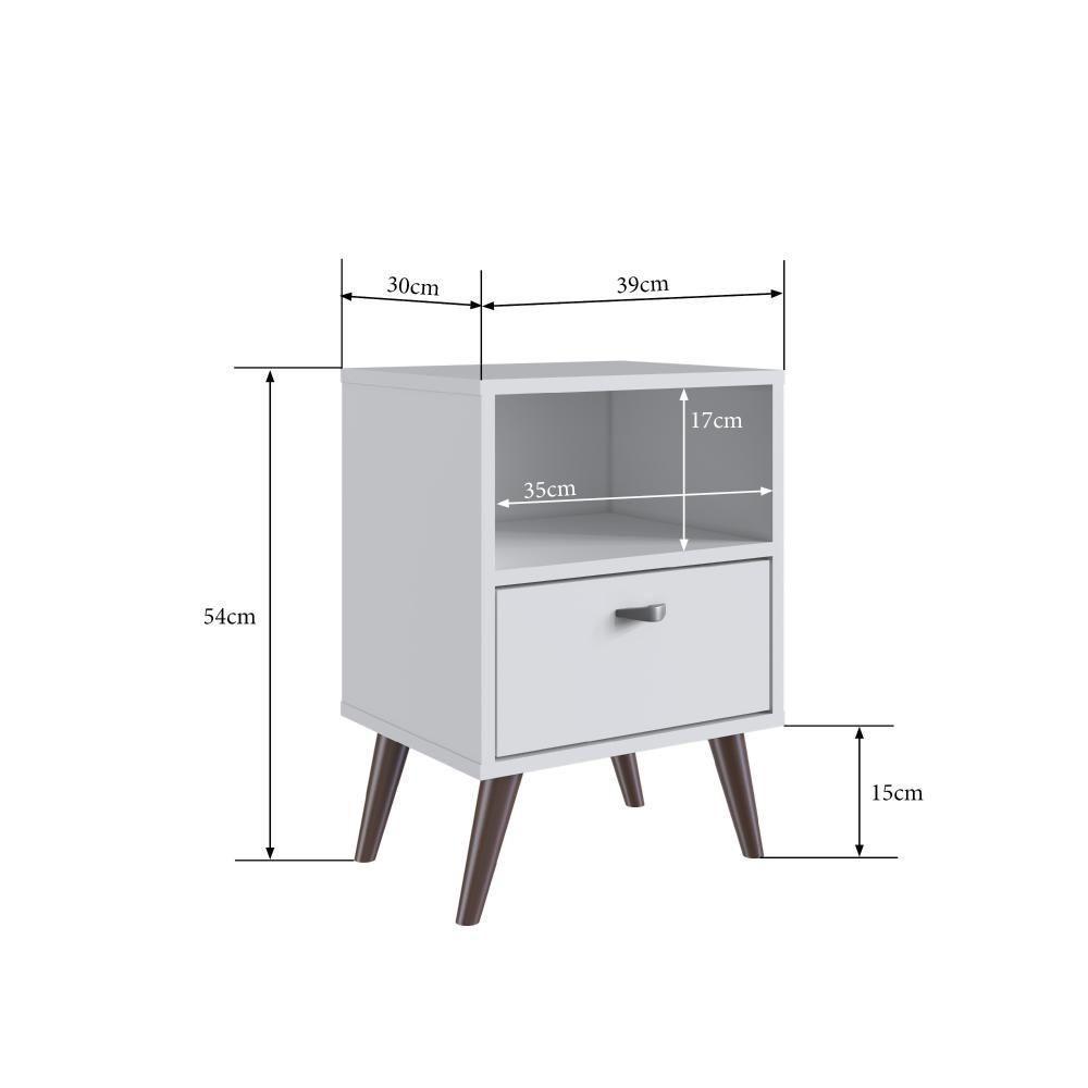 Mesa De Cabeceira Nicho Funcional 39cm Com Gaveta E Pés Palito Retrô Branca - 7