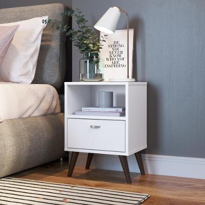 Mesa De Cabeceira Nicho Funcional 39cm Com Gaveta E Pés Palito Retrô Branca