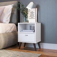 Mesa De Cabeceira Nicho Funcional 39cm Com Gaveta E Pés Palito Retrô Branca - 1