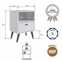 Mesa De Cabeceira Nicho Funcional 39cm Com Gaveta E Pés Palito Retrô Branca