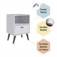 Mesa De Cabeceira Nicho Funcional 39cm Com Gaveta E Pés Palito Retrô Branca - 5