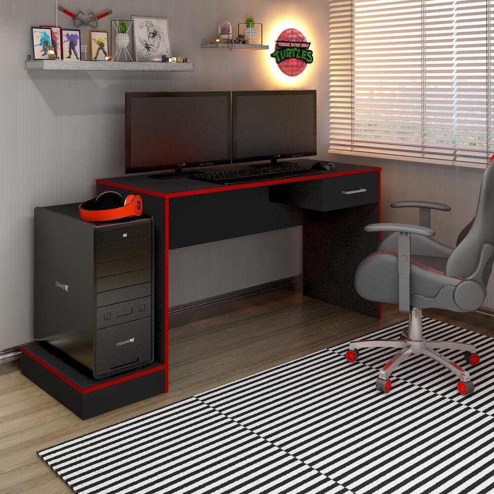 Mesa Gamer Com 1 Gaveta E Suporte De Cpu Multimóveis Cr25205 Preta/Vermelha Preto/Vermelho - 1