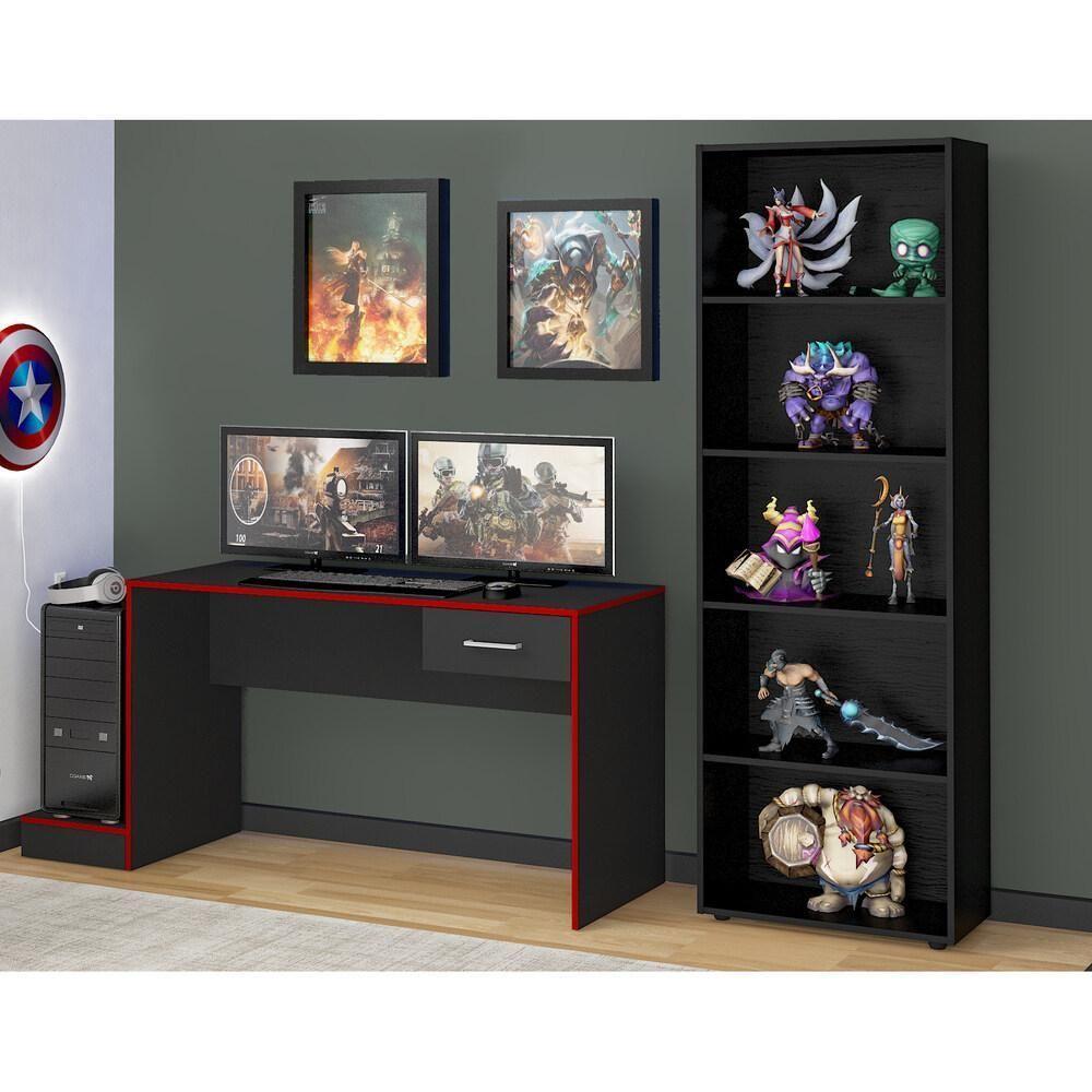 Mesa Gamer Com 1 Gaveta E Suporte De Cpu Multimóveis Cr25205 Preta/Vermelha Preto/Vermelho - 2