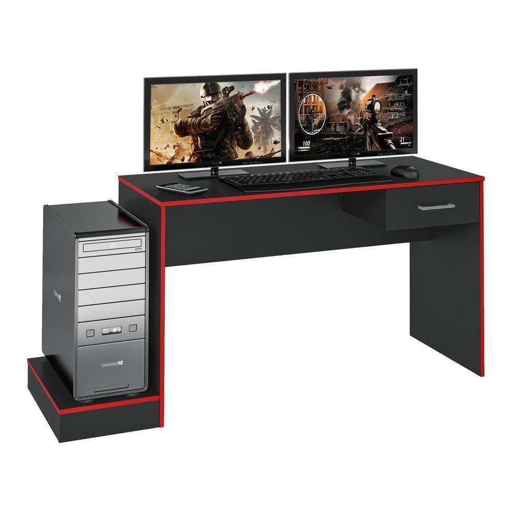 Mesa Gamer Com 1 Gaveta E Suporte De Cpu Multimóveis Cr25205 Preta/Vermelha Preto/Vermelho - 6