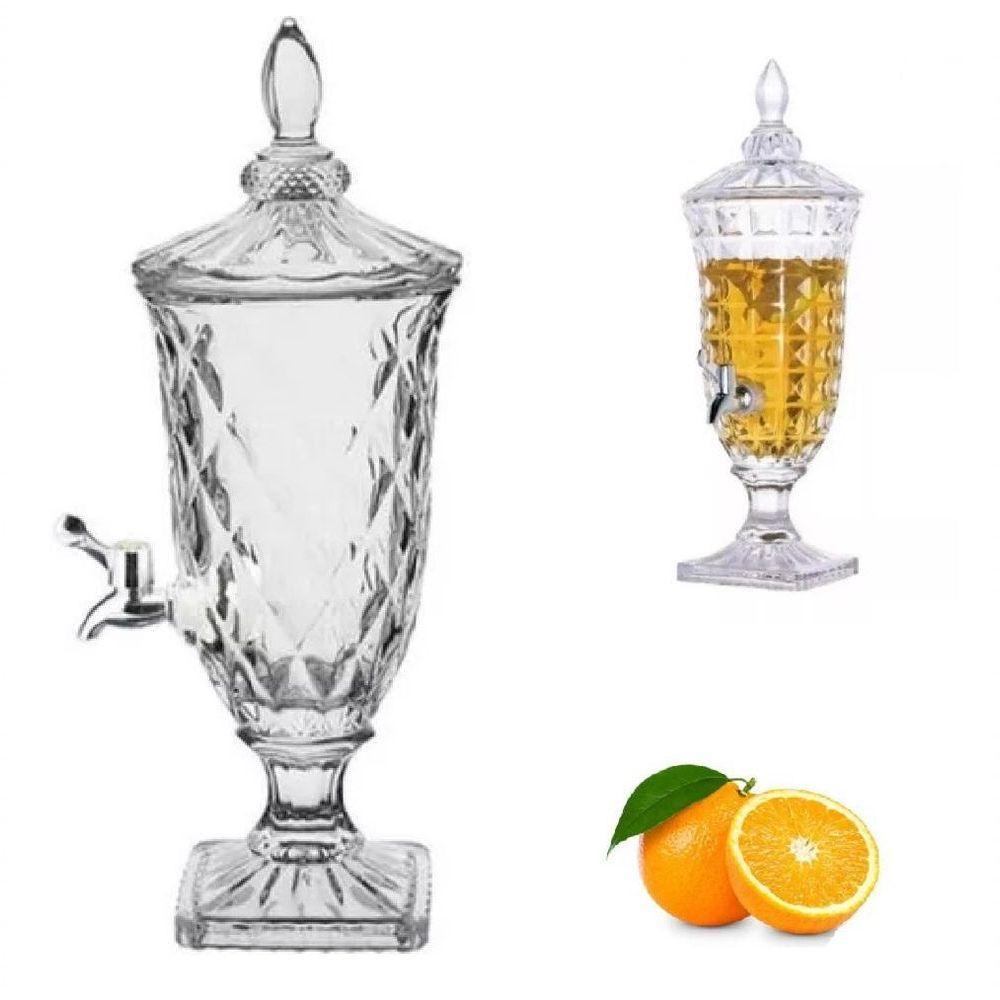 Suqueira De Cristal Dispenser De Bebidas Vidro 2 Litros Com Torneira Luxo Vintage Festa Casamento - 1
