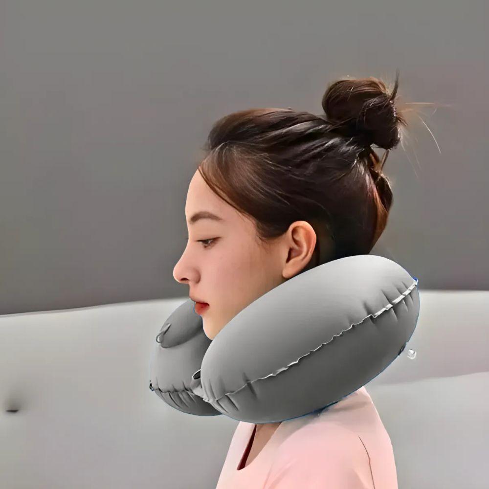 Travesseiro Almofada De Pescoço Inflável E Portátil - Cinza - 4