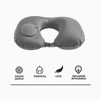 Travesseiro Almofada De Pescoço Inflável E Portátil - Cinza - 10